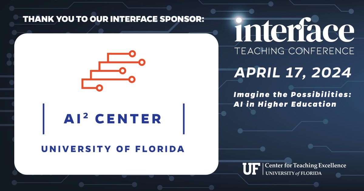 UF_CTE's tweet image. Approaching Interface 2024, a huge thanks to the AI^2 Center, our key supporter, for bringing this event to life! Your contribution has been invaluable. #AI #Interface2024
