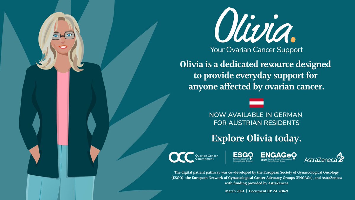 As of today, Olivia is now fully localised and translated into German for Austrian 🇦🇹 residents! 💜 👉 ovarian.gynecancer.org/at Olivia. Your Ovarian Cancer Support. #AGO #OliviaOC #cancerpatientsupport