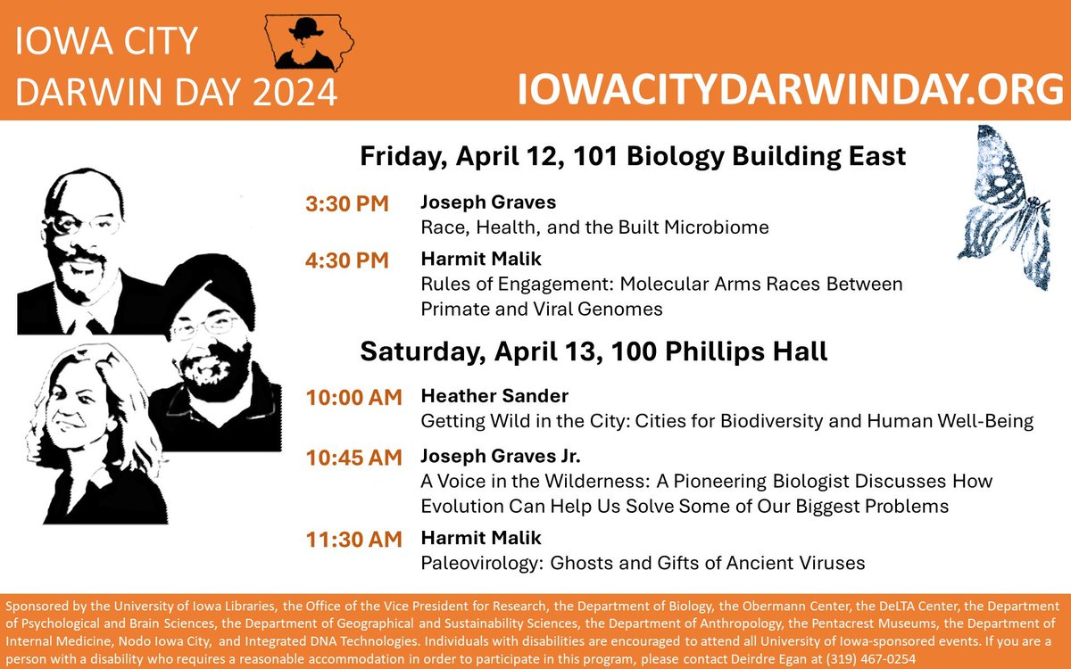 Every year to mark Charles Darwin’s birthday, Iowa City Darwin Day organizes a 2-day celebration of science designed to promote scientific literacy & increase public awareness of science's contributions to society. All events are free & open to the public! iowacitydarwinday.org
