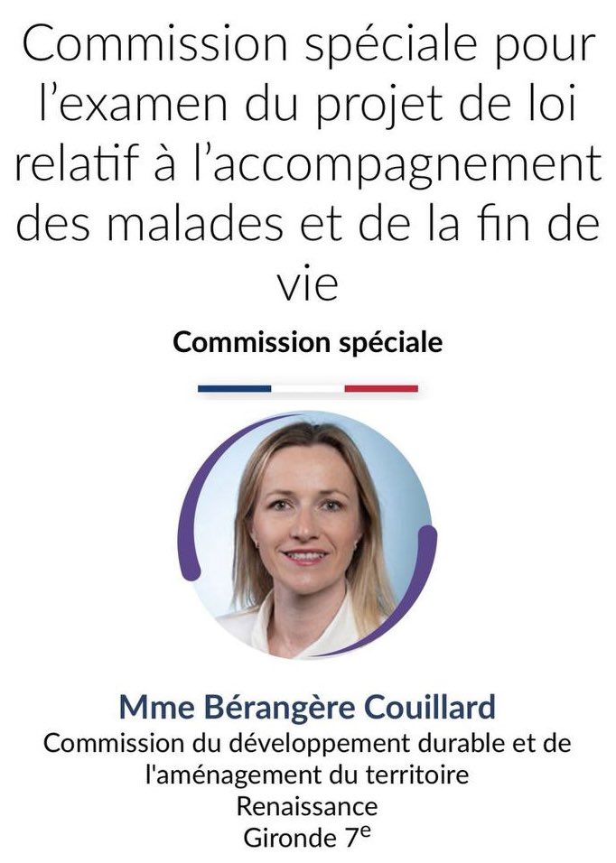 Honorée d’intégrer la Commission spéciale qui va examiner ces prochaines semaines le Projet de loi relatif à l’accompagnement des malades et de la #FindeVie. Ce débat est attendu et très exigeant. En intégrant la Commission spéciale, j’ai l’occasion d’y prendre toute ma part.