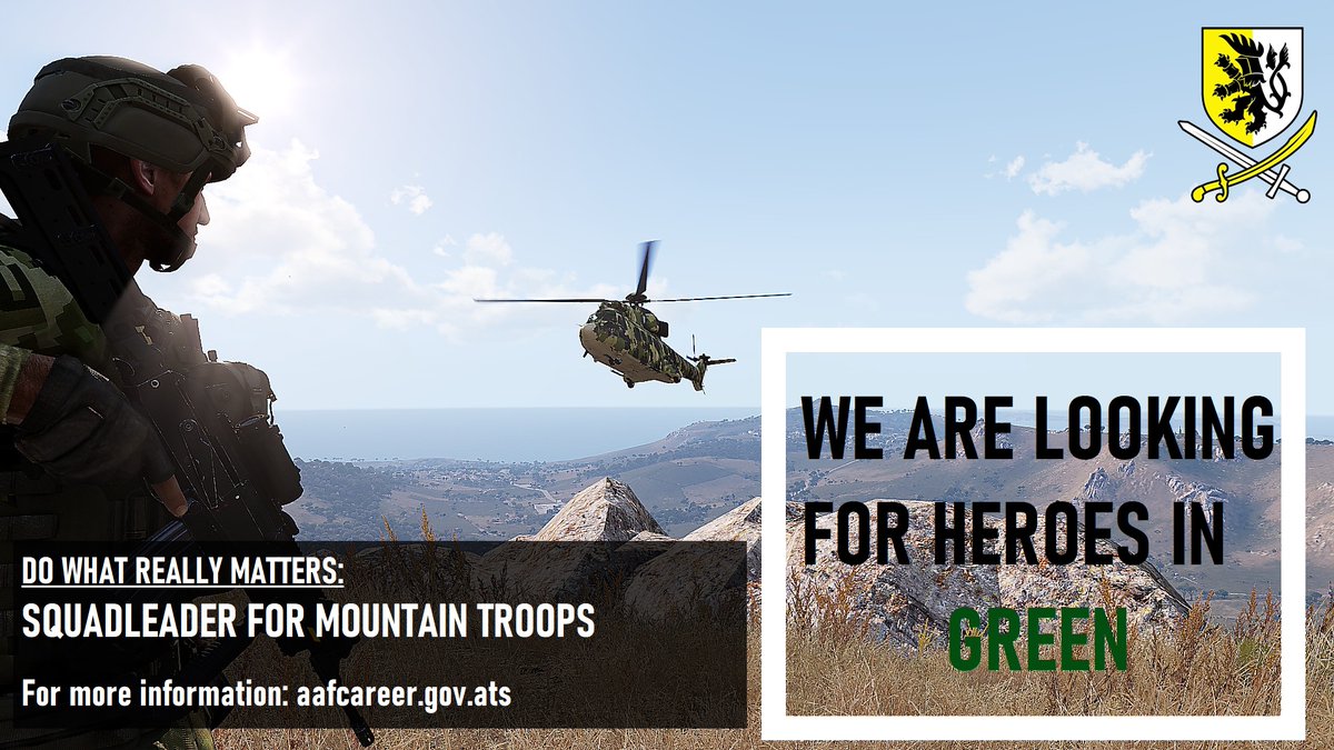 AltisDefence's tweet image. You have just completed your university and want to climb higher on the career ladder or on mountains as squadleader for the mountain troops in the AAF?
Then find out more about our offers at aafcareer.gov.ats