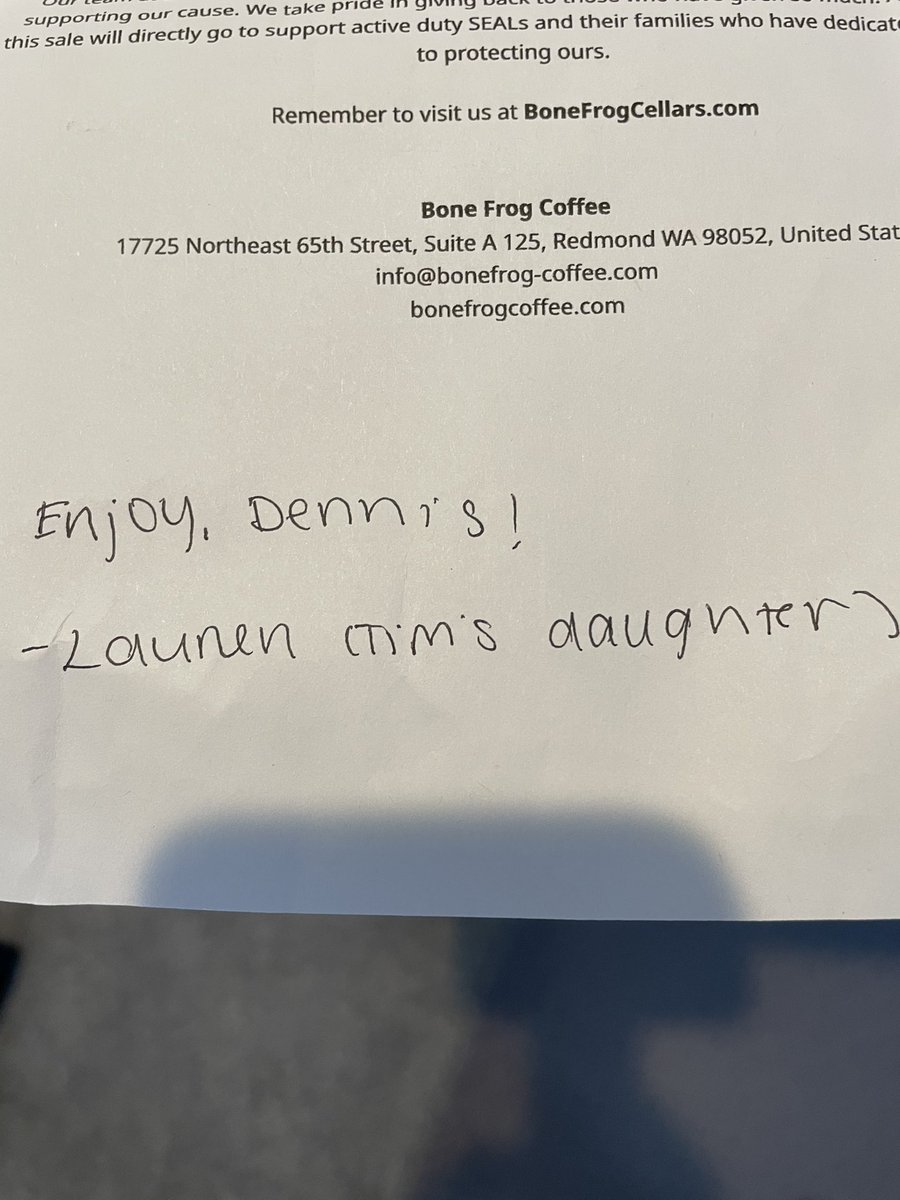@BonefrogCoffee @ToddEHermanShow I appreciate a company who is family owned and operated and makes efforts to appreciate their customers. This simple gesture of a hand written message on every order I receive does not go unnoticed-I appreciate your fine product and the fine people who bring it to us!