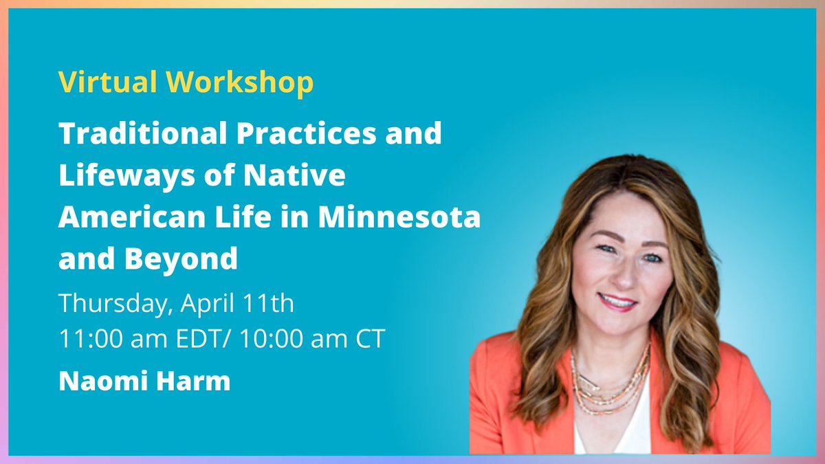 🚨LIVE in 15 min.🚨 Join Naomi Louise for this hands-on, interactive workshop and discover the traditions, lifeways and cultural significance of various aspects of Native American life in Minnesota and beyond. #Sk12webinars @naomiharm Register below! hubs.ly/Q02s99Z70