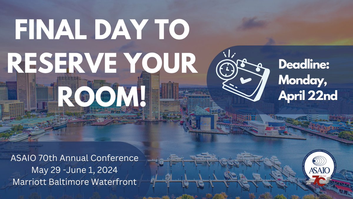 ASAIO8's tweet image. Final Day to Reserve Housing for ASAIO 70th Annual Conference!

Reserve Here: asaio.org/conference/Hou…

#ASAIO #Baltimore