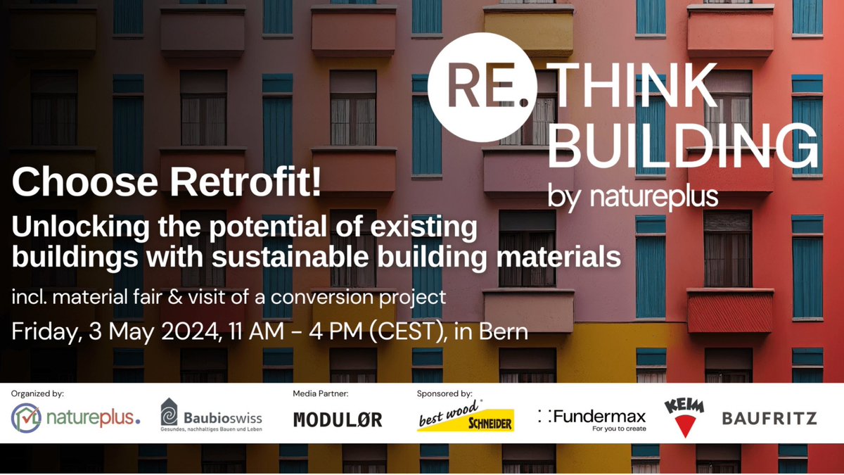 The 2024 @natureplus_eV conference takes place on 3 May in Switzerland (presentations in German & English). The focus is on #Retrofit - unlocking the potential of existing buildings with sustainable building products. Ticket discounts for ASBP members asbp.org.uk/events/re-thin…