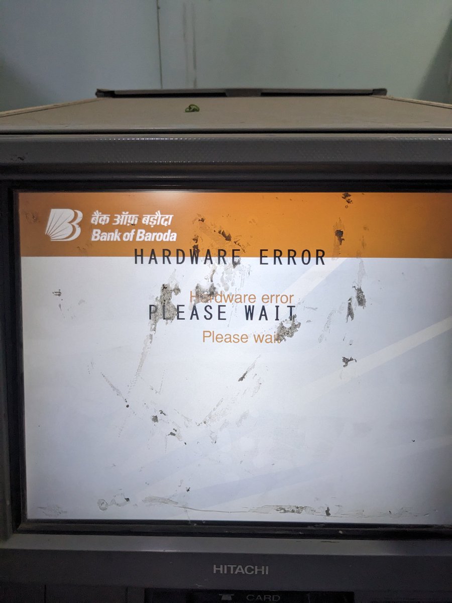 simplynisarg's tweet photo. @bankofbaroda most of the time your deposit ATMs are not working.

Visited two branches, Salvav &amp; Gunjan in Vapi, Gujarat and both have same 'HARDWARE ERROR' at same time.

@BankofBarodaCEO @RBI https://t.co/UyfZhtjHnj