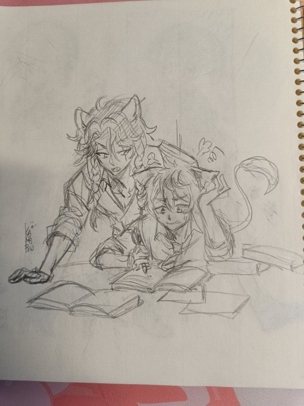 Study time with senpai 🍩🦁 #twst #ツイステファンアート #レオラギ