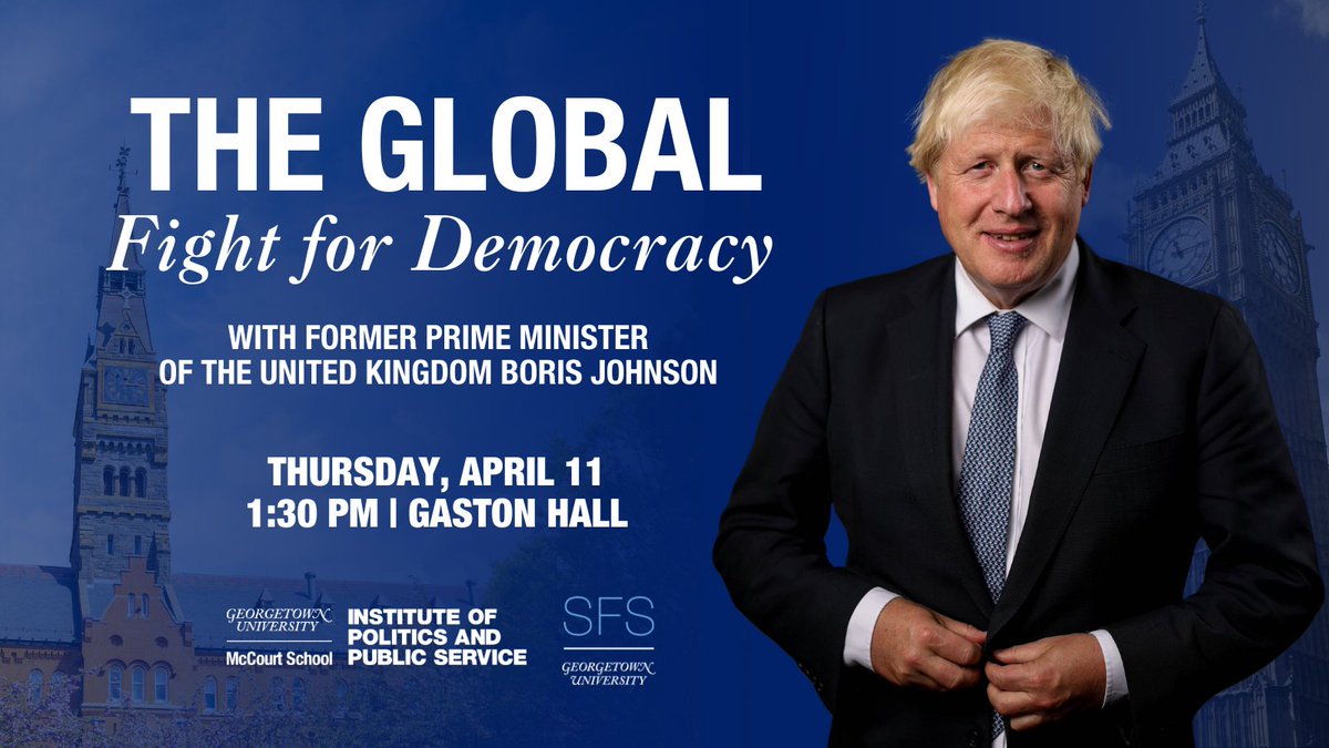 Hey Hoyas! We’ll see you soon for our conversation with former Prime Minister @BorisJohnson and GU Politics Executive Director @MoElleithee. REMINDERS: 🚫 No food or drinks allowed in Gaston Hall 🪪 GU ID is required for entry 🥇 Come early! An RSVP does not guarantee a seat.