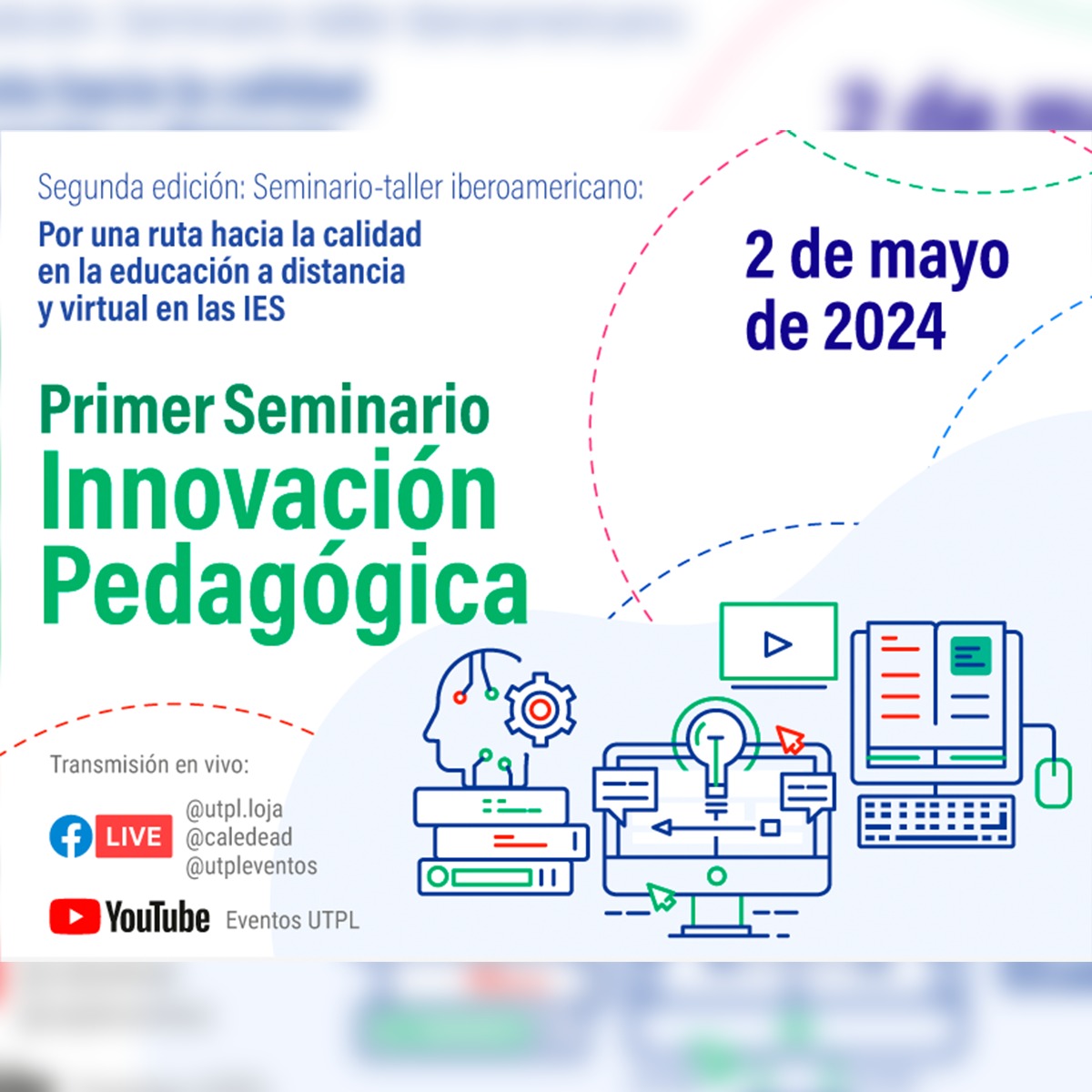 📢 No te pierdas el primer Seminario 'Innovación Pedagógica' del II Seminario-Taller Iberoamericano, organizado por la @UDUALC y la @utpl 📅 2 de mayo a las 8:30 a.m. 🌐 Transmisión en vivo en Facebook y Youtube. Regístrate aquí: lc.cx/5xzV62 📝 @UNALOficial