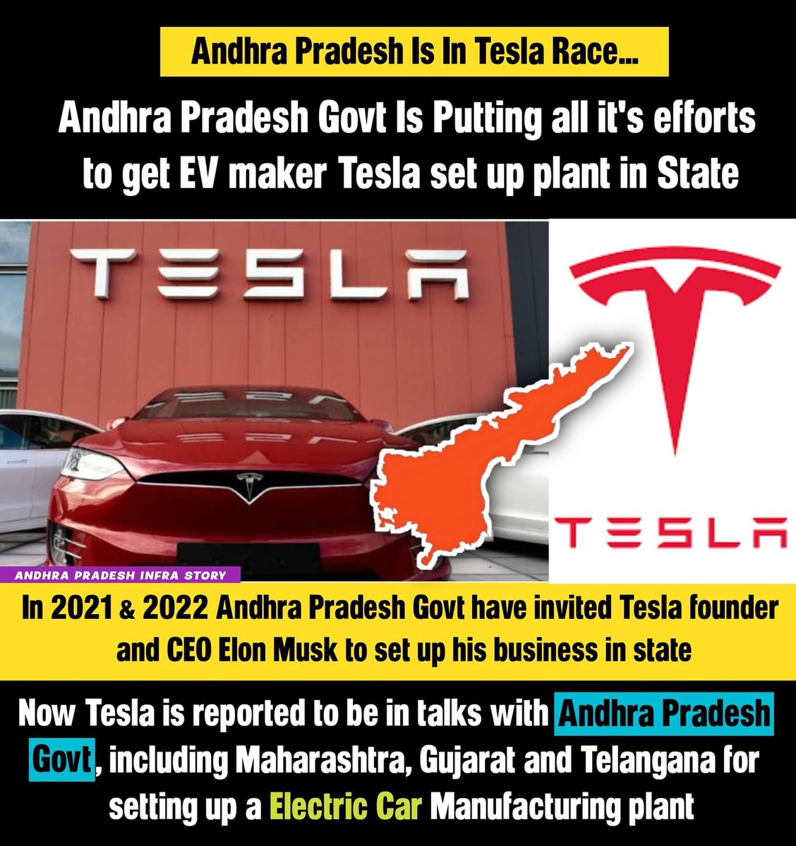 Andhra Pradesh Govt Is Making It's All Efforts To Bring Tesla To State 

#AndhraPradesh #AdvantageAP #InvestInAP #TeslaEV #Tesla 
#YSJaganDevelopsAP
#APInfraStory