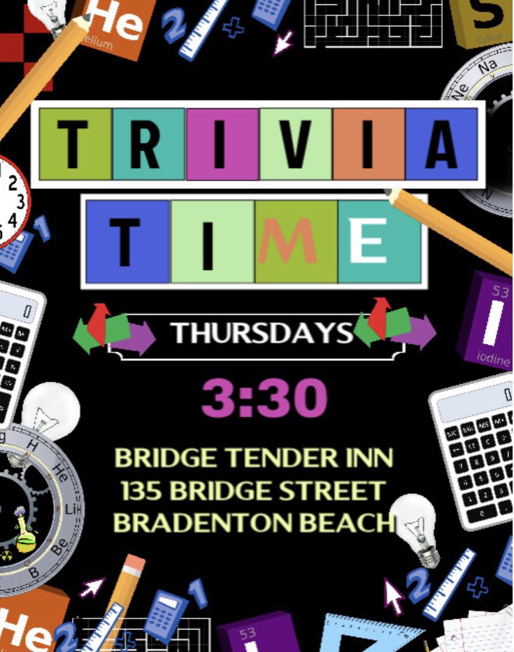 Test your knowledge with our trivia afternoons!     Put on your thinking caps! #bridgetenderinn #bradentonbeach #annamariaisland #TriviaThursday #CheersToGoodFood #yummylibations #meetmeatthetender #fun #Trivia #FunFacts #BrainTeaser #trivia #fun