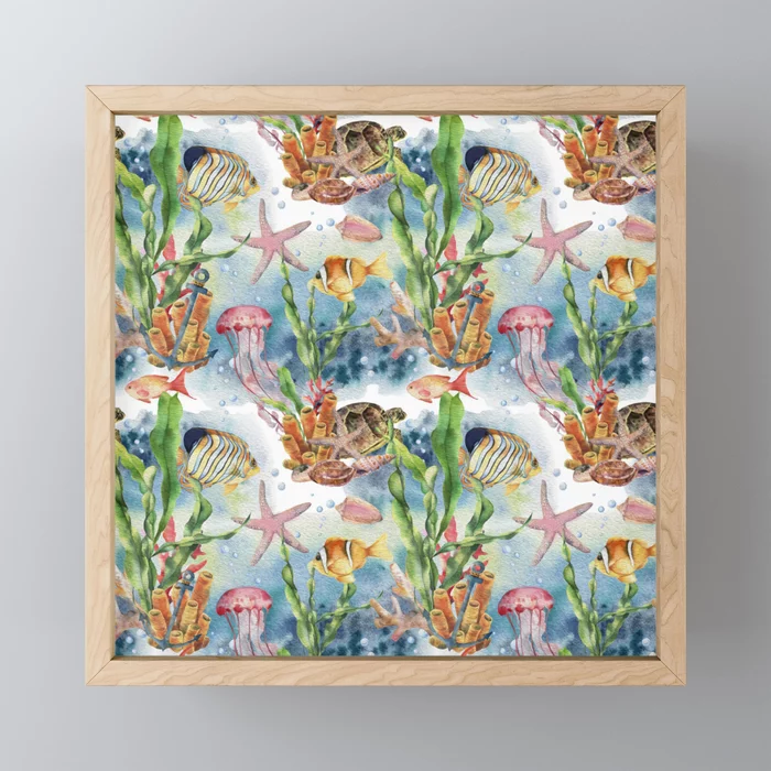 A Colorful Sea Life Pattern Framed Mini Art Print. Save 40% today. Welcome to have a look at unique, lovely #wallart. society6.com/product/a-colo…