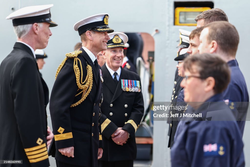 The Duke of Edinburgh, as Commodore in Chief of the Royal Fleet Auxiliary joins Commodore David Eagles, Head of the RFA Service and Captain Duncan Vernoum, Commanding Officer of RFA Stirling Castle on Royal Fleet Auxiliary ship, meet the crew as it’s welcomed into the Naval Fleet