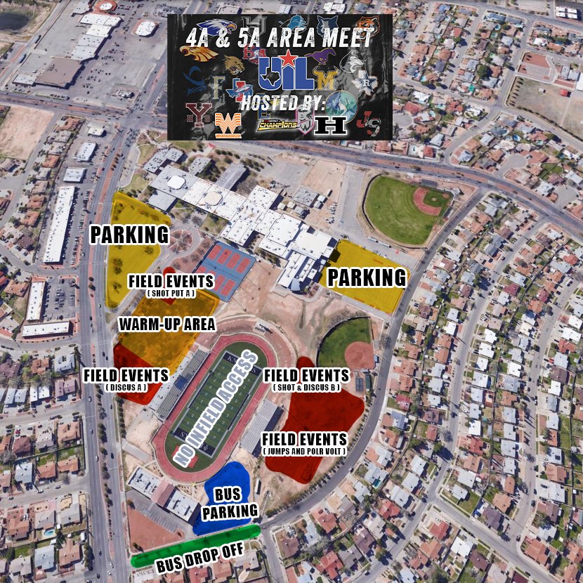 For those attending our Area 4A and 5A track meet at @JMHanksHigh, please see the map below for information on parking and where events will be located. We thank you in advance for your cooperation and understanding! @YsletaISD | @DeXavierluke | @YISDCFO