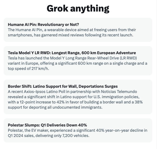 Grok: Grok anything Also Grok: Tesla good, competing EV company bad, recent poll that supports Elon's immigration politics