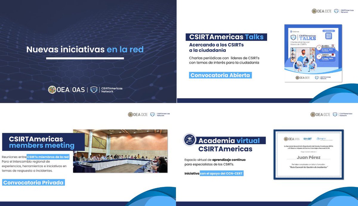 Comienza el panel de @cracksub compartiendo las nuevas iniciativas de la red #CSIRTAmericas destacando: 🇨🇴🇲🇽CSIRTAmericas Week  📊CSIRTAmericas Baseline 💻Cyberdefenders 👩‍💻CSIRTAmericas Talks 🤝CSIRTAmericas Members Meeting 🎓Academia virtual CSIRTAmericas