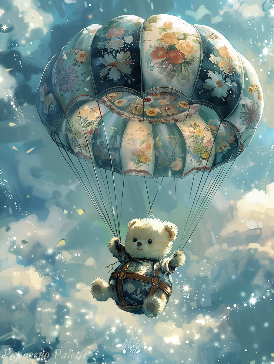 Soft landing 🧸🪂☁️✨ #AIArt #digitalart #illustration