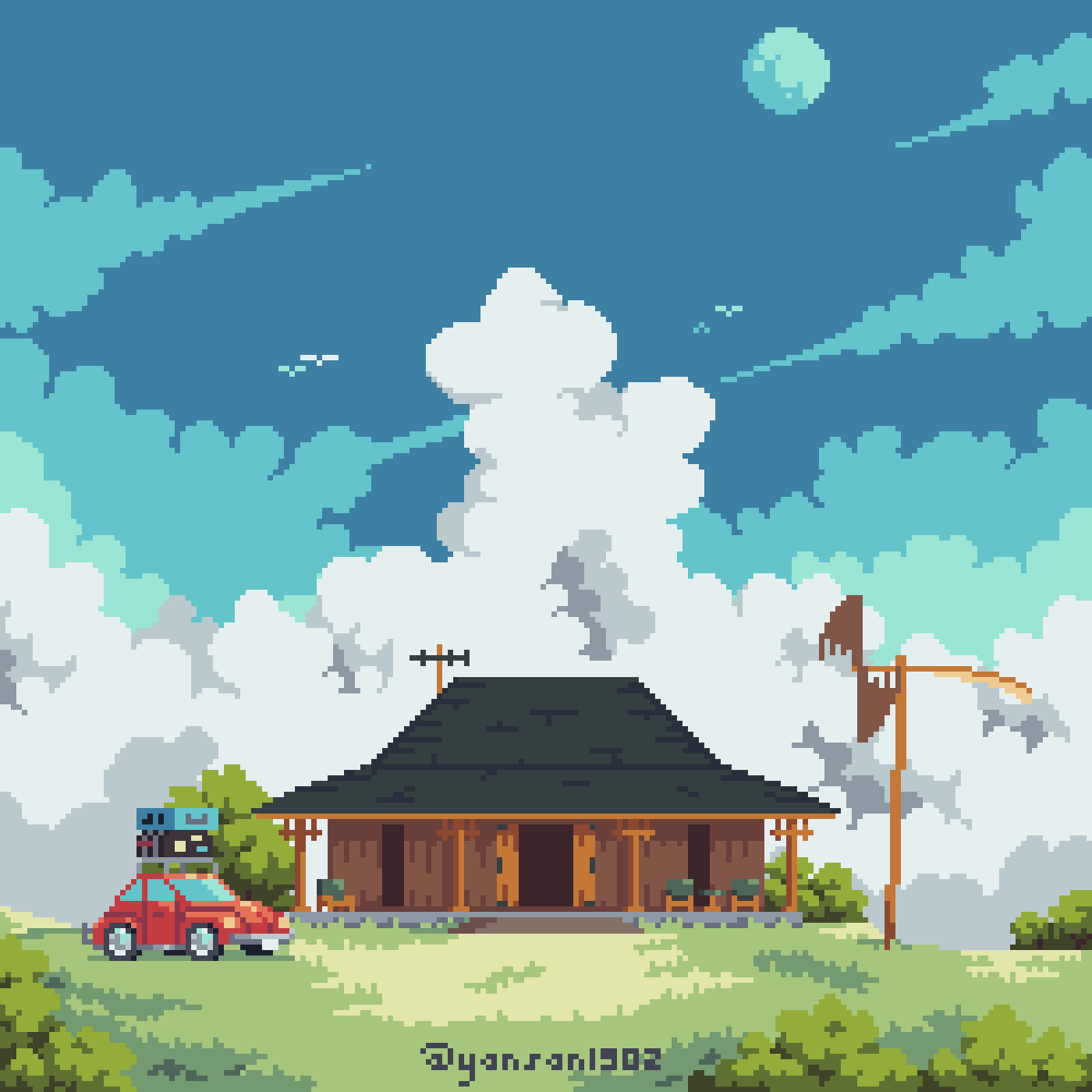 yansan_io's tweet photo. Old Indonesian house.

#pixelart #Retro #ドット絵 #픽셀아트 https://t.co/fCXS9dWqGM