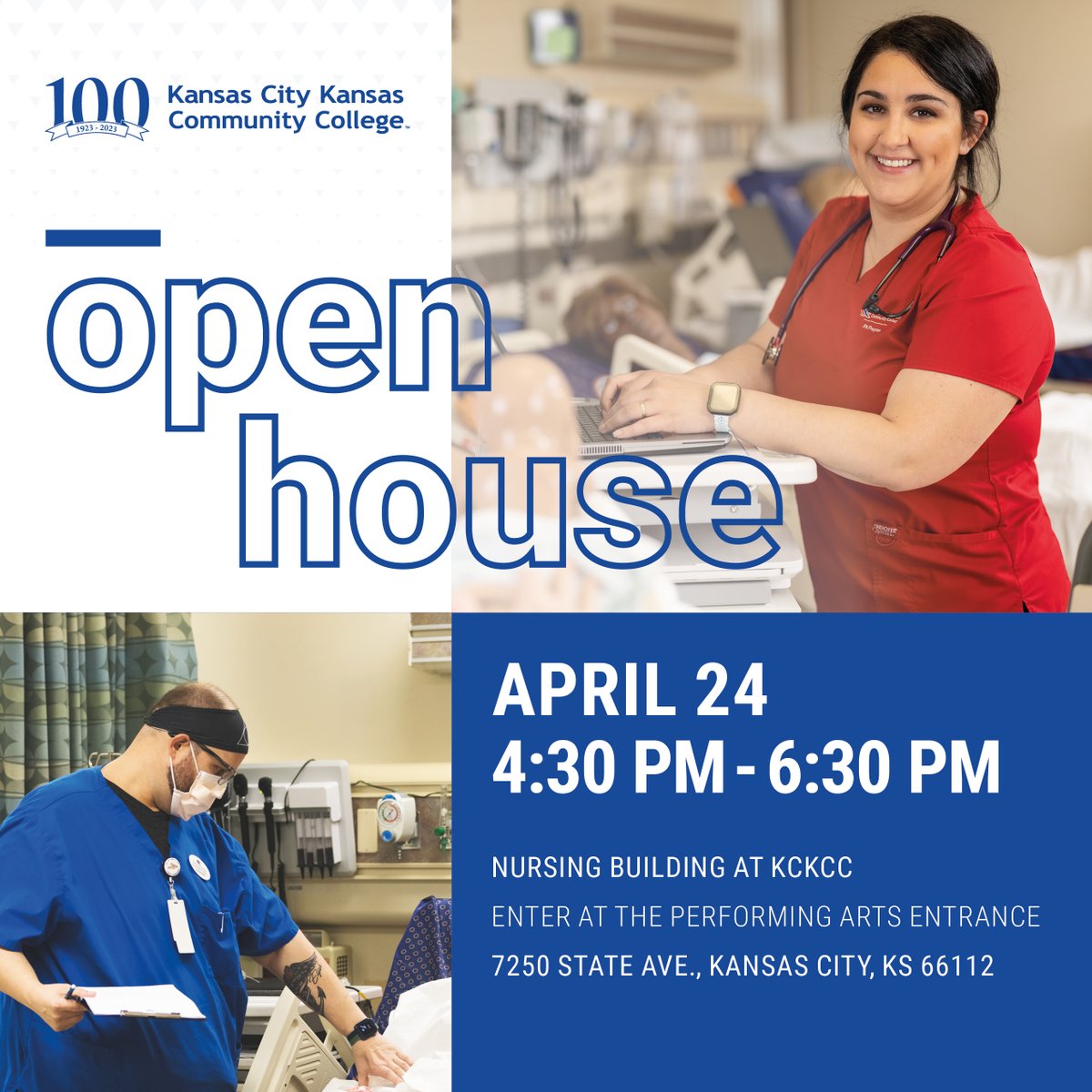 Ready to dive into the world of healthcare? Join us at KCKCC's Nursing Open House on April 24 and discover why our nursing program is the perfect prescription for your career goals! Mark your calendars and spread the word! #KCKCCProud #KCKCC100