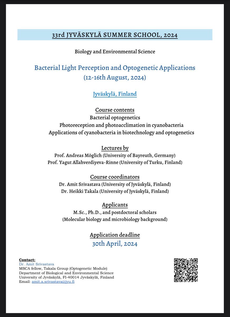 Please register for our bacterial optogenetics course before the April 30th deadline. MSc, PhD, and postdoctoral scholars are eligible :)