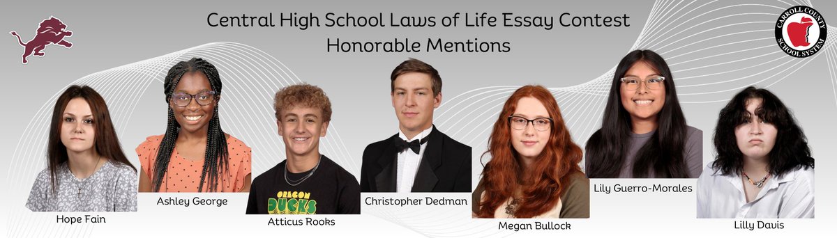 Congratulations to students receiving an Honorable Mention in the Rotary Laws of Life essay contest. Hope Fain, 9th Atticus Rooks & Lily Guerro-Morales, 10th Ashley George & Lilly Davis, 11th Christopher Dedmon & Megan Bullock, 12th #lionstrong #24strong #thecitymenus