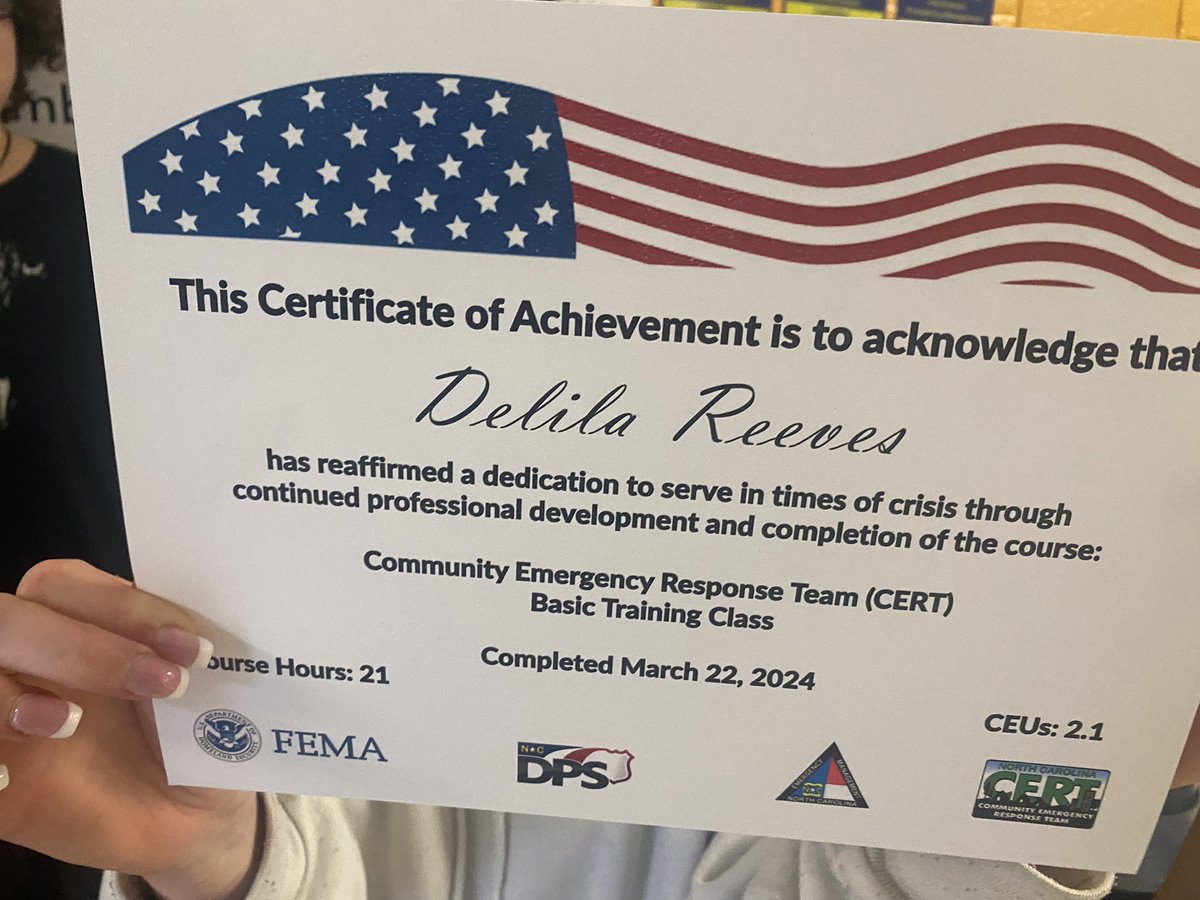 Cape Fear CTE (@capefearcte) on Twitter photo Public Safety II students with their CERT (Community Emergency Response Team) Credentials💪🏼💯💙 Great Job!
<a href="/cte_ccs/">CCSCTE</a>
<a href="/CTEforNC/">NC Career and Technical Education</a>
<a href="/CFHAnnouncement/">Cape Fear High School</a>
<a href="/CumberlandCoSch/">Cumberland County Schools</a> Public Safety II students with their CERT (Community Emergency Response Team) Credentials💪🏼💯💙 Great Job!
<a href="/cte_ccs/">CCSCTE</a>
<a href="/CTEforNC/">NC Career and Technical Education</a>
<a href="/CFHAnnouncement/">Cape Fear High School</a>
<a href="/CumberlandCoSch/">Cumberland County Schools</a>
