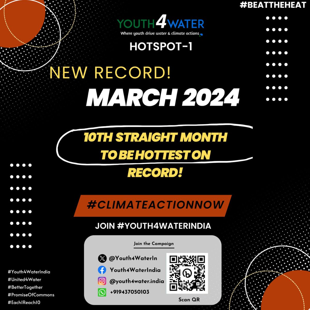 As temperature records outsmart the #ParisAgreement goals, youth of the world should come forward & work towards REAL #ClimateActions. Join the #Youth4WaterIndia campaign and support such actions. 
#CommonsClimateConnect #BeatTheHeat #NaturesClassroom #PlasticFreePicnicChallenge