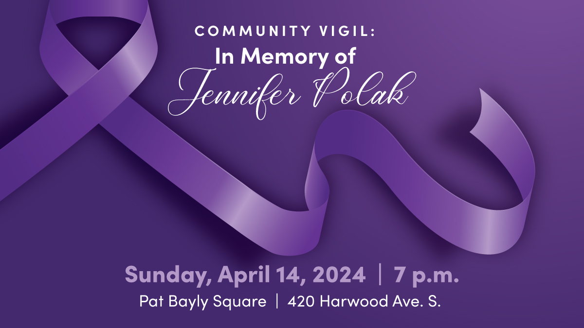 Join the community at Pat Bayly Square to grieve and remember Jennifer Polak and share condolences and support to her loved ones.💜 🗓️ Sunday, April 14, 2024 ⏰ 7 p.m.