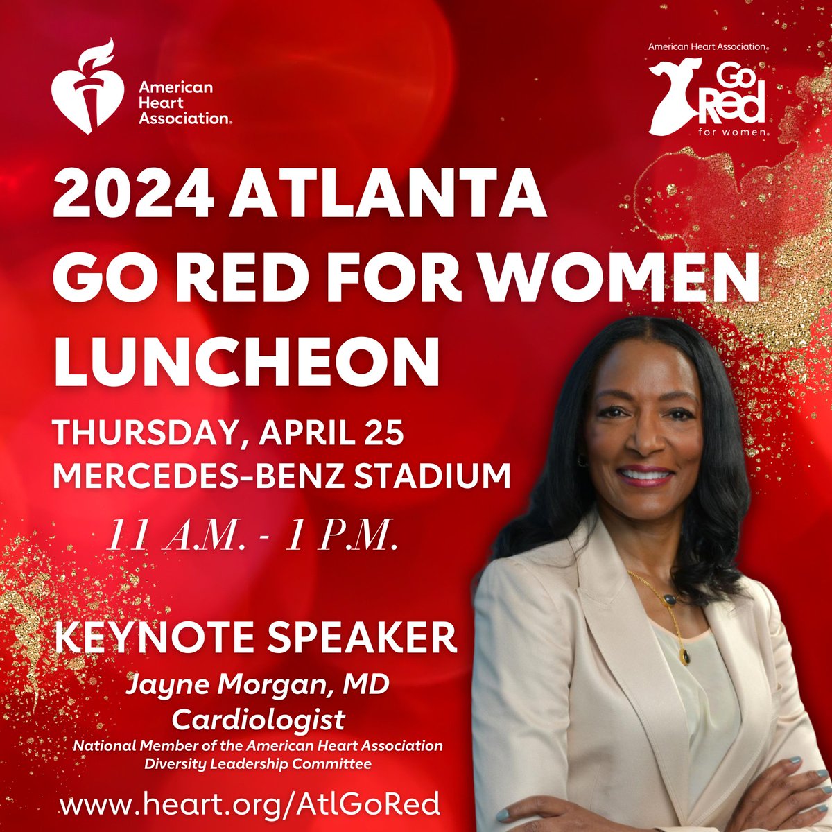 🎤 Excited to announce our keynote speaker for the 2024 Atlanta Go Red for Women Luncheon, @DrJayneMorgan! 🌟 Get ready to be inspired and empowered as Dr. Morgan shares her insights on heart health and women's wellness. Join us! ❤️ spr.ly/6016wWhDj #ATLGoRed