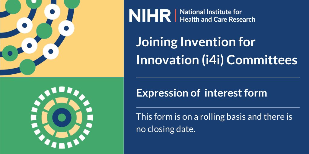 Do you have expertise in clinical trials or statistics? Why not fill out our expression of interest form to become a member of our Invention for Innovation Committees. Applications will be considered when particular gaps emerge. Find out more 👉nihr.ac.uk/committees/pro…
