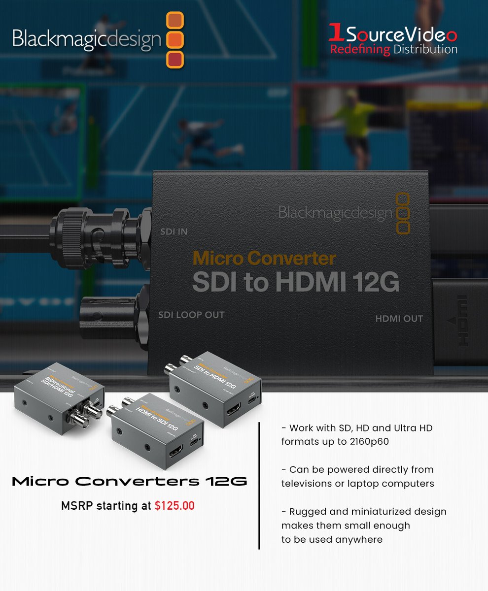 @Blackmagic_News' Micro Converter 12G models have everything for the latest HDR workflows!

#BlackmagicDesign #1SourceVideo #microconverter #12G #SDI #HDMI #BiDirectional #2160p60 #converters #filmmaking #videoproduction #filmequipment #distribution #RedefiningDistribution