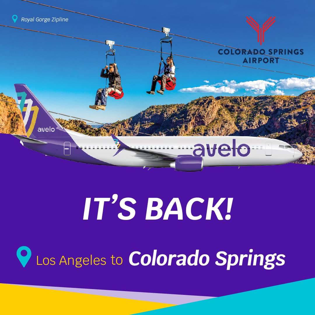 ⛷️ WE'RE BACK! Flights from LA's most convenient airport (BUR) to beautiful Colorado Springs (COS) are resuming May 23rd!✈️🌴 Book today at aveloair.com!