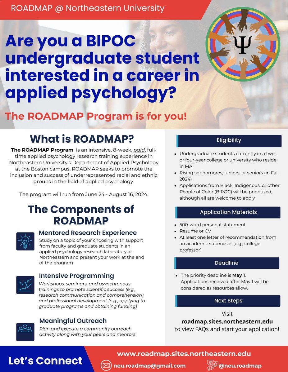 Do you mentor any undergraduate students of color who seek to go on to graduate training in applied psychology (e.g., counseling or clinical psych)? the ROADMAP program can help them reach their goals! Please RT and share!