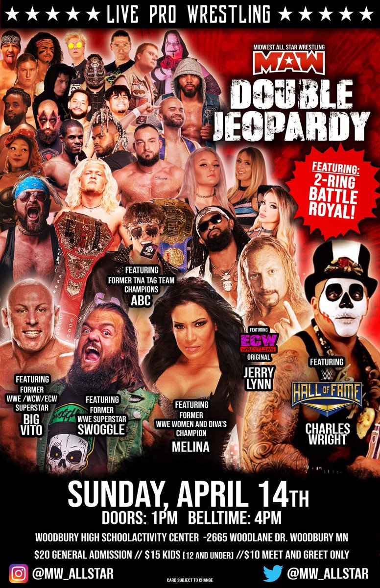 This Sunday! “Double Jeopardy'& Fan Fest 2!' Woodbury High School (Activities Center) 2665 Woodlane Dr. Woodbury, Mn 55125 Doors 1pm|Bell 4pm tickettailor.com/events/midwest…