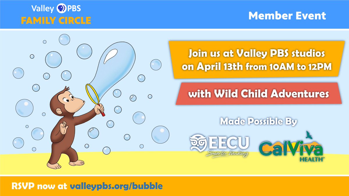 It's not too late to sign up and catch an amazing bubble show and lots of bubble play as Valley PBS Family Circle teams up with Wild Child Adventures at Valley PBS on Saturday, April 13th from 10am to 12pm! Sign up here: valleypbs.org/familycircle/