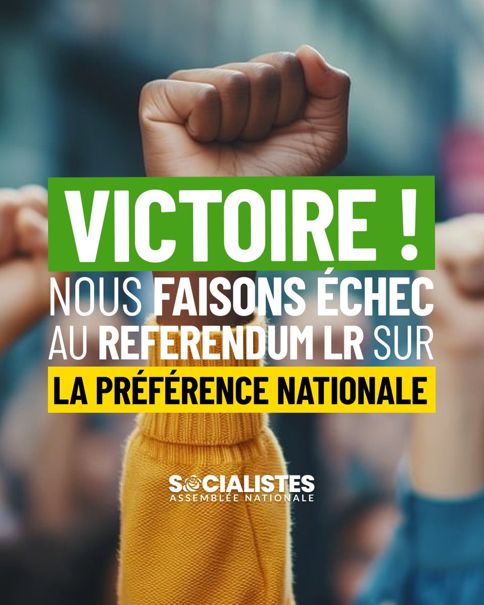 🔴 Nous faisons échec au #RIP de la honte ! Le Conseil constitutionnel a retenu nos arguments et jugé irrecevable la proposition de référendum d’initiative partagée sur la préférence nationale initiée par les parlementaires LR. ✊ ➡️ parti-socialiste.fr/nous_faisons_e…