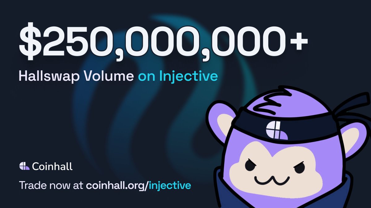 Commemorating 250,000,000 American Dollars of @injective volume facilitated via Hallswap in the past 4 months! Special mention to the chads at @InjectiveLabs (@ericinjective @TheMirza_ @chrischoi @justinwujwu and many more) ... and mostly definitely our partner DEXes that…