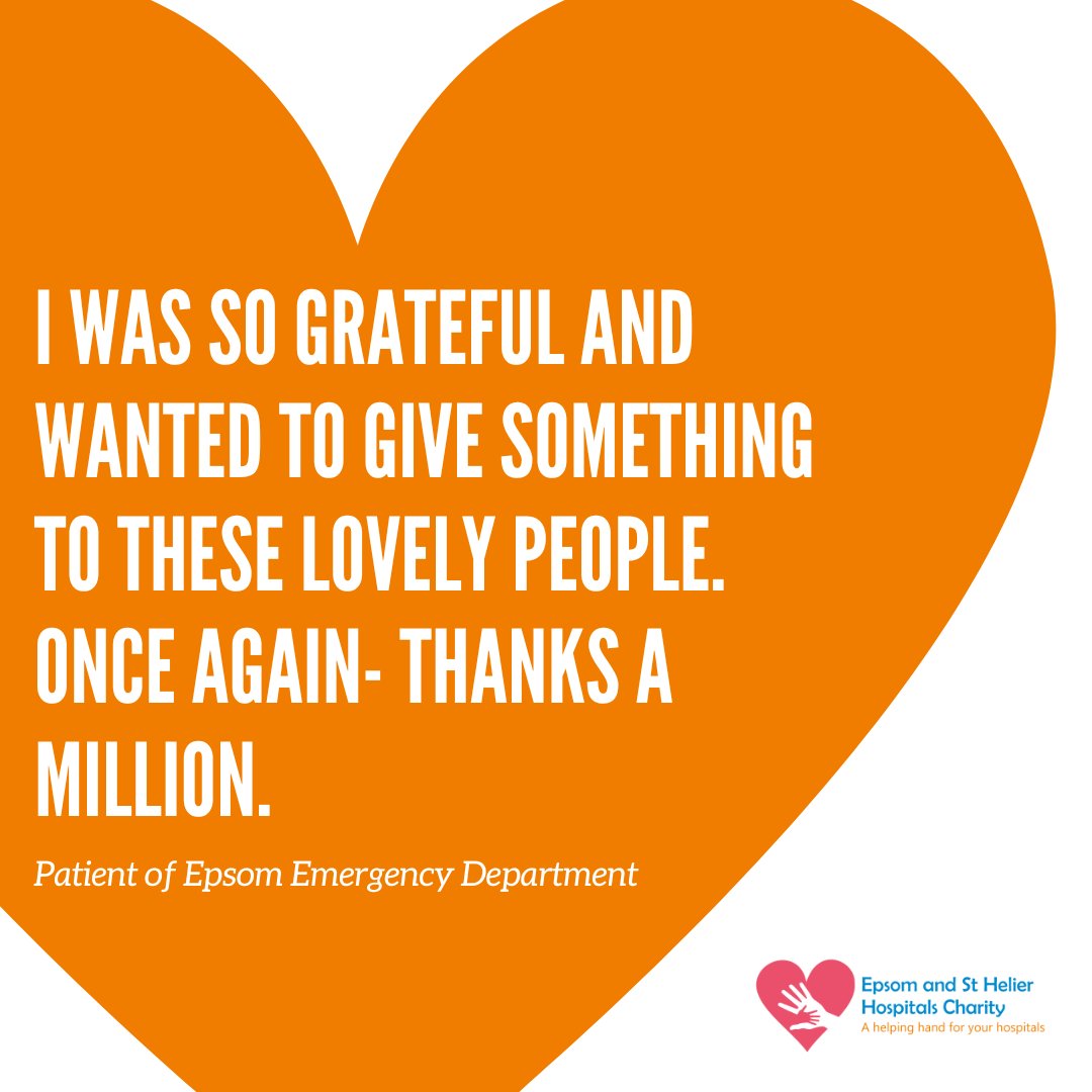 Are you a grateful patient of @epsom_sthelier 🏥 You can say #ThankYou and support future patients and give back to the incredible NHS staff like Gloria who donated to Epsom Emergency Department after receiving outstanding care. Donate today esthcharity.org.uk