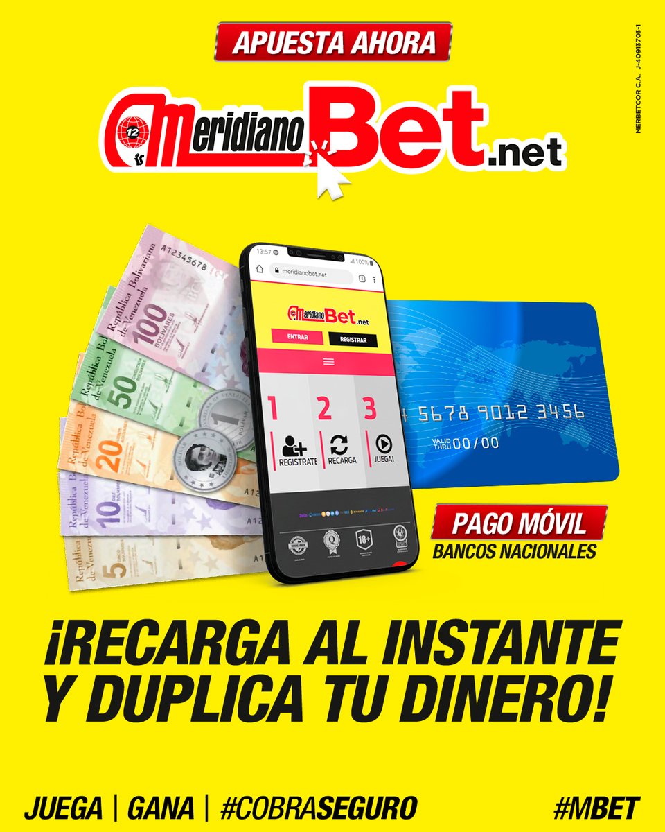 Recarga y GANA en @MeridianoBet  Cuentan con PagoMóvil, #TransferenciaBancaria en 11 bancos nacionales y además reciben USD por #Zelle y #Criptomonedas    Juega | Gana | #CobraSEGURO   Síguelos en IG @meridianobet