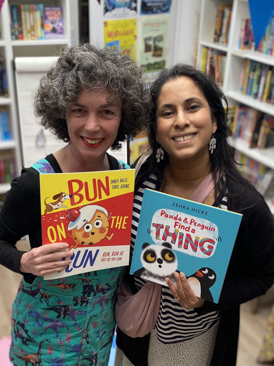 Lovely to hang out with @zehrahicks at @alligatorsmouth this morning. Happy launch party day for PENGUIN AND PANDA FIND A THING and Happy publication day for BUN ON THE RUN by @Chris_Jev & ME!! 🥰🥰