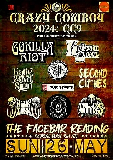 Do NOT forget @crazycowboylive are BACK next month in #Reading ft @MTMNAE favourites @TheKarmaEffect, @GorillaRiotRock & @LocustZac!!! Info & tickets - facebook.com/share/p/TSD6VY… @TMRMusicUK @ForgeAMP1 🔥