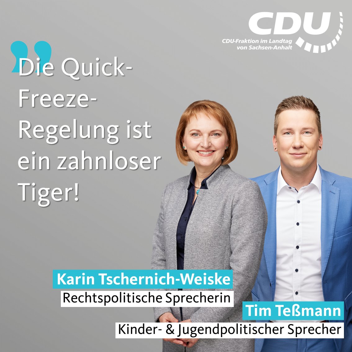CDU-Fraktion LSA (@cdufraktion_lsa) on Twitter photo Die Ampel hat sich auf die sog #QuickFreeze-Regelung geeinigt. Die Position der CDU-Landtagsfraktion verdeutlichen die rechtspolitische Sprecherin @KarinTschernich-Weiske und der kinder- & jugendpolitische Sprecher <a href="/tessmann_tim/">Tim Teßmann</a> in der PM unter: cdufraktion.de/2024/tschernic… Die Ampel hat sich auf die sog #QuickFreeze-Regelung geeinigt. Die Position der CDU-Landtagsfraktion verdeutlichen die rechtspolitische Sprecherin @KarinTschernich-Weiske und der kinder- & jugendpolitische Sprecher <a href="/tessmann_tim/">Tim Teßmann</a> in der PM unter: cdufraktion.de/2024/tschernic…