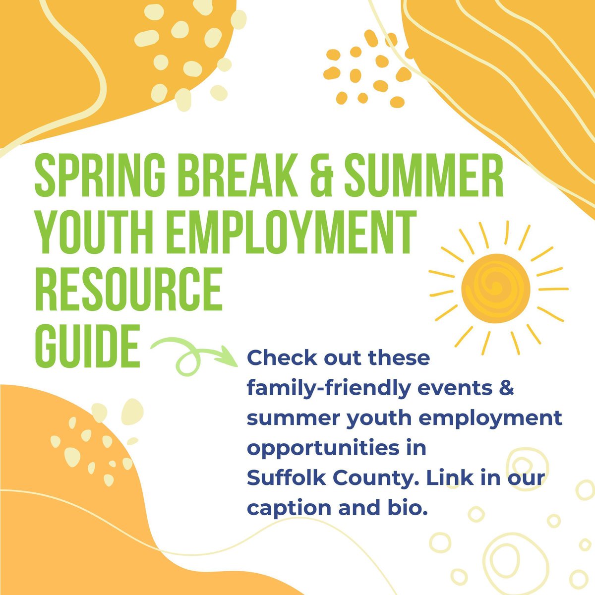 SuffolkCAC's tweet photo. 🌷 If you're looking for family-friendly activities for you & your child during #SpringBreak, check out this link: https://t.co/RAvfgaBnJP!
☀️ For youth seeking summer employment opportunities, check out this link to apply: https://t.co/8idiEROQRM.
#AprilBreak #YouthEmployment https://t.co/cgGIXaNp4W
