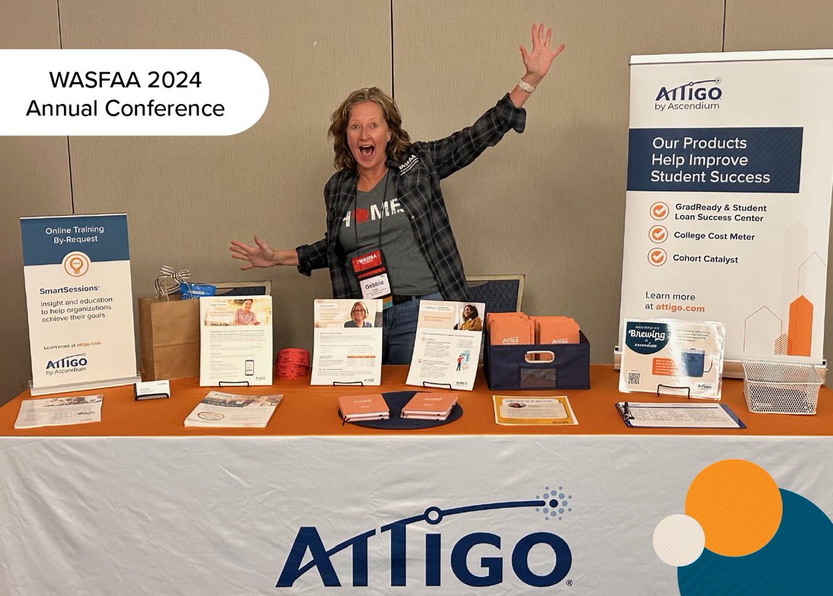 We’re at the WASFAA 2024 Annual Conference! If you are too, stop by the #Attigo booth to learn how we can work together to help more students persist, complete, and successfully repay their student loans. #Attigo by @AscendiumEd #StudentLoans #HigherEd @WiscFAA