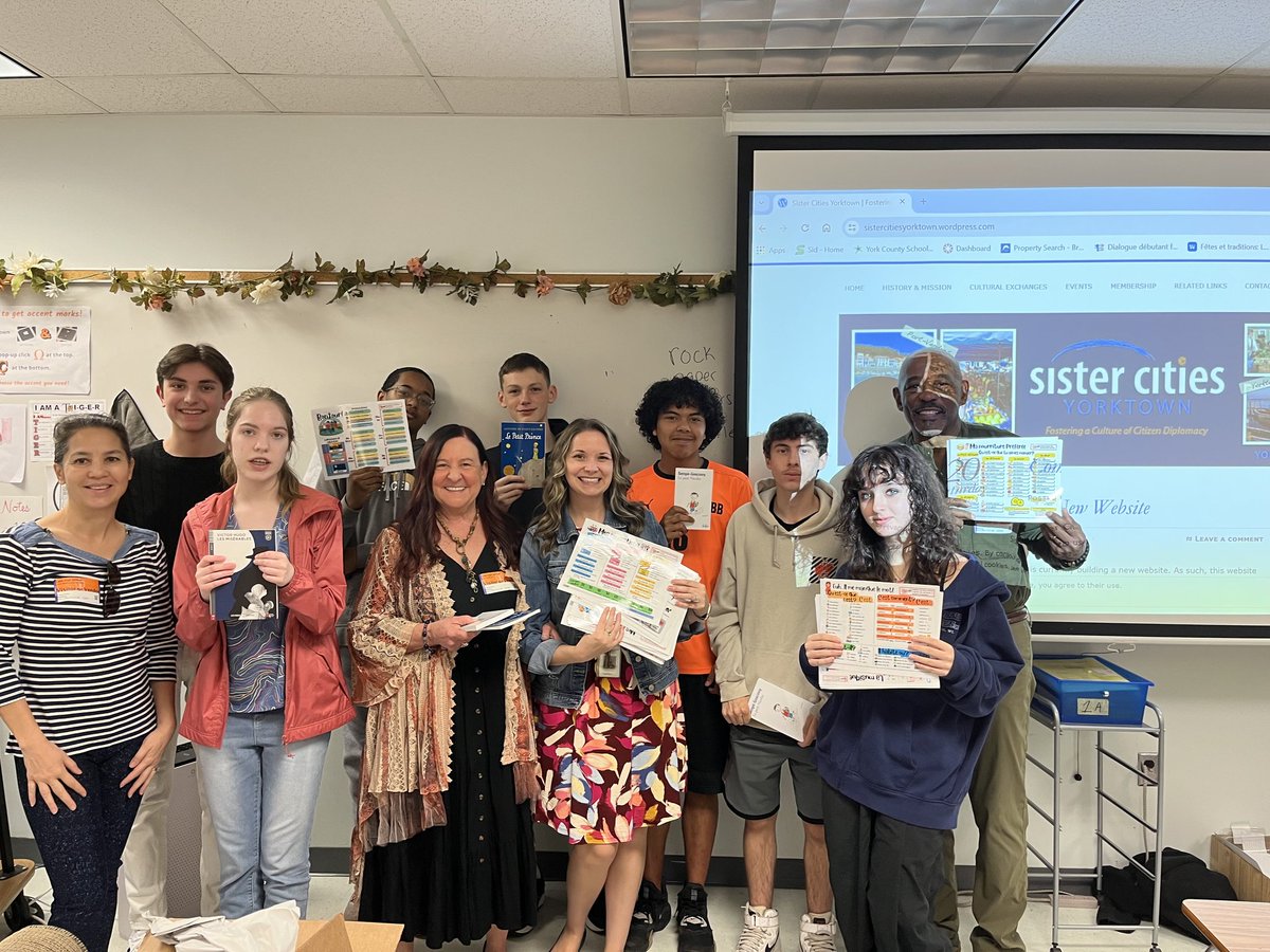 The Sister Cities of Yorktown visited French class today and presented the THS French program with French books and chat mats. We cannot thank the Sister Cities enough! We are so thankful for a great community partner. The students are excited to get reading and speaking! @YCSD