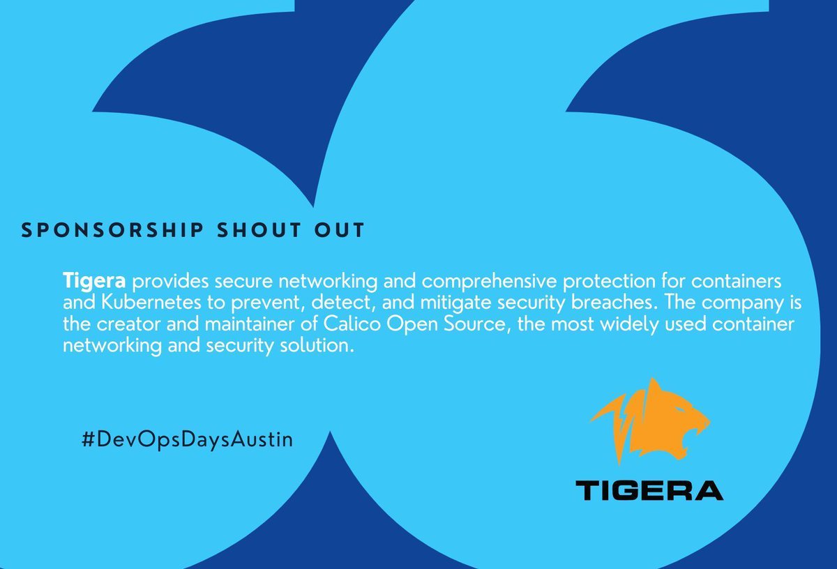 SPONSOR SHOUTOUT! 🎉 Massive thank you to Tigera for being our sponsor at DevopsDaysAustin! Tigera provides secure networking and comprehensive protection for containers and Kubernetes to prevent, detect, and mitigate security breaches. Visit them at: buff.ly/3Jg4qyV