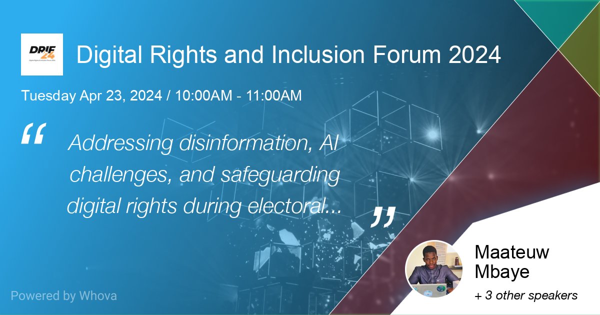 #Ghana Join me with @article19wafric and @jonctionsenegal at the Digital Rights and Inclusion Forum 2024 to discuss disinformation in the face of the challenges of artificial intelligence ! The case of #Senegal #DRIF24 #FosteringRightsAndInclusion