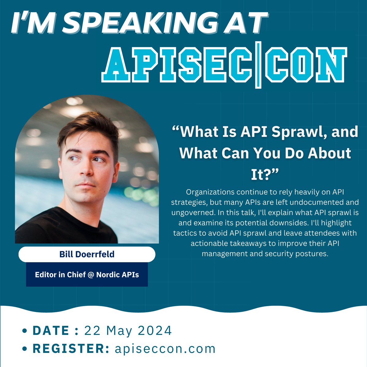 🚨 APISEC CON Speaker Alert 🚨 Bill Doerrfeld from Nordic APIs is speaking at APISEC CON in May! Curious about API Sprawl? Bill has you covered. Register: conf.apisecuniversity.com