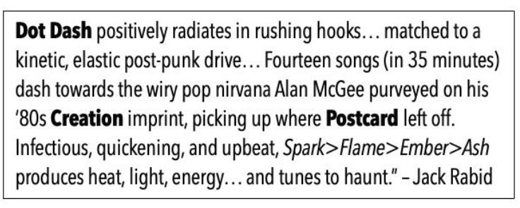 album #1, from 2011... @BigTakeoverMag review.👍 ➡️dotdashdc.bandcamp.com/album/spark-fl… @DotDashDC @WallyTBM @country_mile