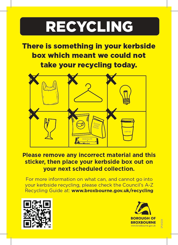If you find this sticker on your kerbside box, you may have included an item that we are unable to collect ♻️ Our A-Z guide provides comprehensive information on what we can and cannot collect: ow.ly/enf550RafIP